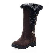 Womens Faux Fur Collar Mid-Calf Slip-On Boots Low Block Heel Casual Winter Snow In Yellow Black Brown 35