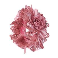 Fabric Bow Lace Hair Tie Polyester Hair Accessory Flower Embroidered Hair Scrunchies  Student brown