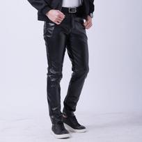Pavasaris/Vasaros jaunimo tamprios plono kirpimo madingos odinės kelnės - Vyriškos spalvotos baltos madingo stiliaus Size 31 (Waist 24 inches) juoda