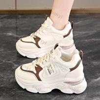 Women Chunky Sneakers Breathable Lace-Up Platform Cushioned Shoes Women Spring Casual Sports Shoes Ladies Fashion Vulcanize Shoe 35 white