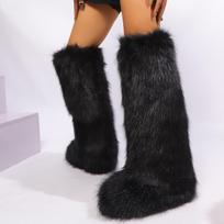 Women Faux Fur Snow Boots Winter Warm Plush Long Boots Outdoor Knee-high Boot Designer Luxury Women Faux Fox Furry Non-Slip Shoe 41 juoda