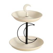 Two Tiers Iron Appetizer Plate Double Deck Design Ample Space for Parties Home Accent Snacks Display Plate 1 beige