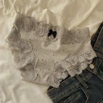 Cream Polka Dot Lace Trim Cotton Panties - Low Waist, Retro French Style for Women & Girls M (80-100 lbs)