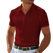 2026 Vasaros Amazon POLO marškinėliai Mygtukai Vafliniai Vyriški T-shirt Sportiniai Polo marškinėliai XXXL bordinė