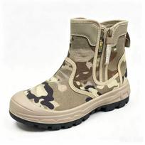 Men's Military Tactical Work Boots Side Zipper Canvas Motorcycle Combat Boots Non-Slip Hiking Ankle Booties for Men Outdoor Walking High Top Shoes 45 beige