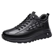Winter Snow Boots Fashionable Lace Up Plush Warm Cotton Shoes Men Top Layer Genuine Leather Crocodile Pattern Northeast Cashmere 44