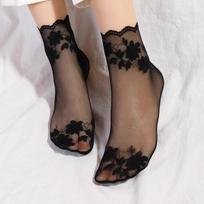 Women Summer Thin Lace Trim Short Shoe Insoles Cotton Sole Breathable Mesh Ankle Shoe Insoles Solid Color Spring Autumn 35-38 black