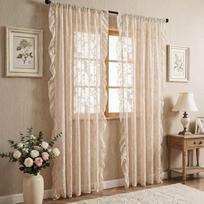 2026 Summer French-Style Solid Color Lace Curtains for Bedroom, Living Room, and Balcony with Floral and Ruffle Design 135x160 cm (210g each) smėlis
