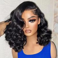Short Bob 250% Density 13x4 HD Lace Front Human Hair Wigs Women Loose Body Wave Brazilian Lace Frontal Wigs Glueless Closure Wig 14inches&250%&3-5 working days brown