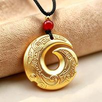 Ancient Style Double-Sided Embossed Pixiu Alloy Pendant Unisex Necklace Gift beige