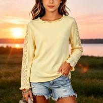 Girls Long Sleeve Lace Trim Ruffle Top Casual Color Comfortable Layering Pullover 140 beige