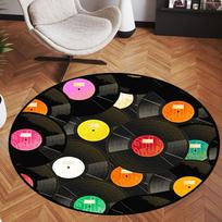 Music Round Area Rug,Colored Piano Keys Notes,Non-Slip Floor Mat Carpet for Bedroom Living Room Study Playing Classroom Decor 60cm white