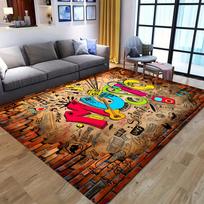 Vibrant Music Theme Graffiti Area Rug Soft Non Slip Washable Colorful Abstract Design for Living Room Bedroom Home Decor 160x230cm