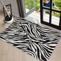 Vintage Distressed Zebra Stripes Burgundy Lily Area Rug Carpet, Non Slip Floor Mat, Black White Animal Print Washable Doormat 40x60cm