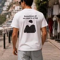 Kartais mums tereikia apkabinimo Minimalistinė linijinė grafika Unisex medvilninis marškinėlis Harajuku Y2K Trumpomis rankovėmis Streetwear viršus 120 white
