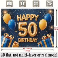 Party Backdrop 50Th Birthday Balloon Flat Banners Golden Celebrations Wedding Enthusiasts Photo Booth Background Front Door Decor 31.5inch|x|47.24inch