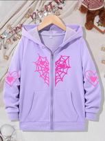 Streetwear Spider Print Stylish Casual Zip Up Hoodie Jacket for Boys Girls Zipper Spring  Autumn Trendy Cartoon Sweatshirts 130 violetinė