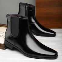 Mens Mid-Calf Leather-Style Chelsea Boots With Side Zipper Pointed Toe Non-Slip Sole Casual Smart Wear 41