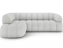 Tontano corner sofa with sleeping function and electrically extendable seat, white velour, left-hand side, Modern, White