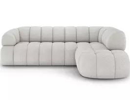 Tontano corner sofa with sleeping function and electrically extendable seat, white bouclé, right-hand side, Modern, White