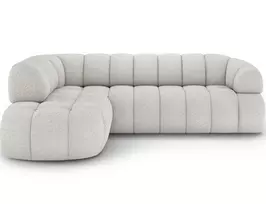Tontano corner sofa with sleeping function and electrically extendable seat, white bouclé, left-hand side, Modern, White