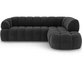 Tontano corner sofa with sleeping function and electrically extendable seat, dark gray bouclé, left-hand side, Modern, Dark Gray