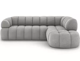 Tontano corner sofa with sleeping function and electrically extendable seat, gray bouclé, right-hand side, Modern, Gray