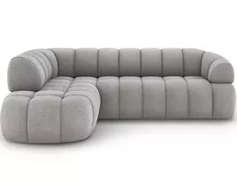 Tontano corner sofa with sleeping function and electrically extendable seat, gray bouclé, left-hand side, Modern, Gray