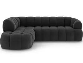 Tontano corner sofa with sleeping function and electrically extendable seat, dark gray bouclé, left-hand side, Modern, Gray