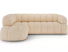 Tontano corner sofa with sleeping function and electrically extendable seat, light beige chenille, left-hand side, Modern, Beige