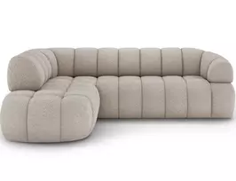 Tontano corner sofa with sleeping function and electrically extendable seat, beige bouclé, left-hand side, Modern, Beige