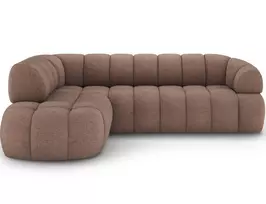 Tontano corner sofa with sleeping function and electrically extendable seat, brown plush, left-hand side, Modern, Brown