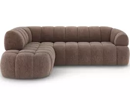 Tontano corner sofa with sleeping function and electrically extendable seat, brown chenille, left-hand side, Modern, Brown