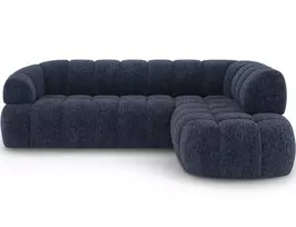 Tontano corner sofa with sleeping function and electrically extendable seat, blue chenille, right-hand side, Modern, Blue