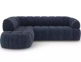 Tontano corner sofa with sleeping function and electrically extendable seat, blue chenille, left-hand side, Modern, Blue