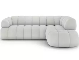 Tontano corner sofa with sleeping function and electrically extendable seat, white velour, right-hand side, Modern, White