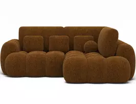 Cozion corner sofa with sleeping function and storage compartment, beige chenille, right-hand side, Modern, Brown