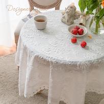 Luxury Lace Tablecloth For Living Room Bedroom Cover Table Party Table Cloth American White Embroider Dustproof Table Decoration 150X150cm
