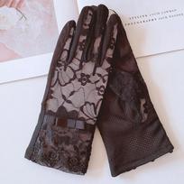 New Women's Summer Ice Silk Lace Anti Ultraviolet Thin Electric Car Driving Anti-skid Breathable Cool Sun Protection Gloves One Size gray