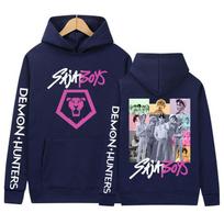 K-pop Saja Boys Demon Hunters Hunters Movie Graphic Hoody Men Women Retro Aesthetic Long Sleeve Pullover Hoodies Streetwear L tamsiai mėlyna spalva