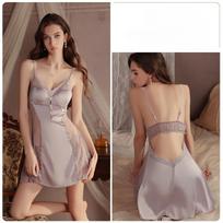 Plus Size Women’s Sweet Lace Satin Nightgown Sexy Backless Cami Sleep Dress with Built-In Pads XXXL