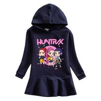 Cotton Kpop Rumi Zoey Mira Hunters Long Sleeves Hooded Dress for Girl 120cm black