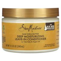 SheaMoisture, Raw Shea Butter, Giliai drėkinantis nenuplaunamas kondicionierius, garbanotiems arba banguotiems plaukams, 11,5 fl oz (340 ml) beige