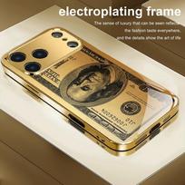 Individualizuotas banknotų raštas Auksinės metalinės dažų stiklinis telefono dėklas iPhone 17 Pro Max 11 12 13 14 15 16 Plus 17Air 16E dangtelis iPhone17e beige
