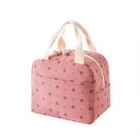 1pc Corduroy Insulation Lunch Bag Portable Hand-held Bento Bag Large Capacity Flower Strawberry Patterned Outdoor Picnic Bag beige