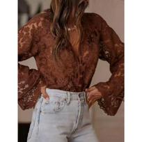 Women's Hollow Out Lace Blouse, Casual Korean Style Lace Shirt, Fashion Women's Top for Europe America Japan Korea Crossborder L black