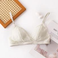 Silk French triangle cup lace sexy ultra-thin mulberry silk small chest breathable bra without steel ring thin bra XL beige
