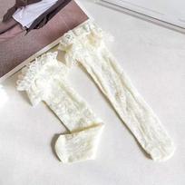 New Children Lace Stockings Bow Girl Calf Socks Summer Thin Breathable Design Beige Children Mid Tube Socks white