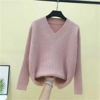 Women Basic V Neck Sweater Warm Thick Loose Pullovers Solid Jumper Casual Top Autumn Winter One size gray