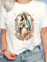 Virgin Mary praying with roses T-shirt XXXL beige